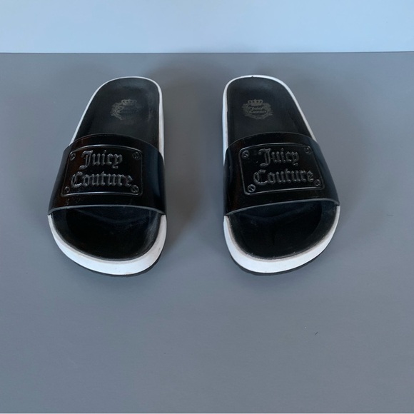 Juicy Couture Open Toe Comfort Slip On Slides Sandals 6.5 Black White - Picture 4 of 8
